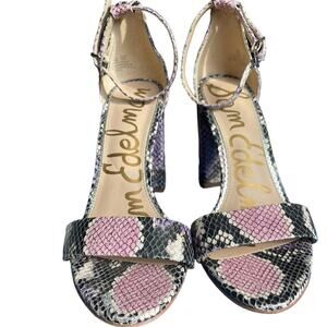 SAM EDELMAN Yaro Pink Purple Snakeskin 4" Block Heel Sandals Size 8.5 (S40)